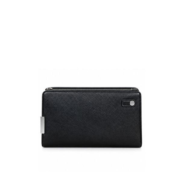 Premium Textured Leather Onyx Crest Clutch