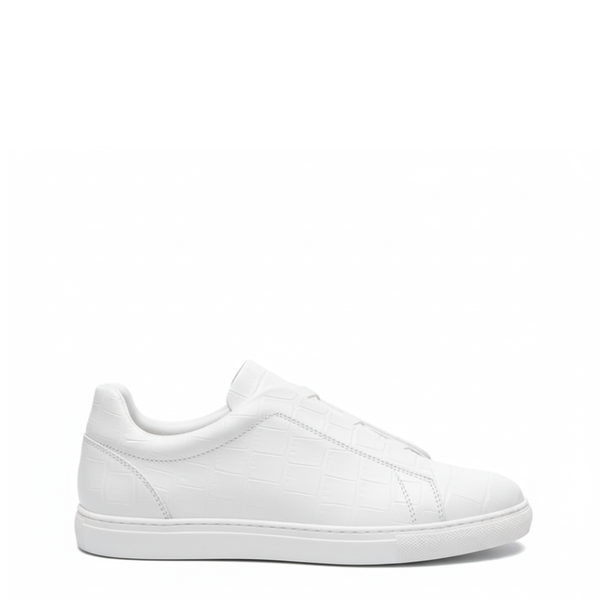 Premium Croc Embossed Luxe Sneakers - White