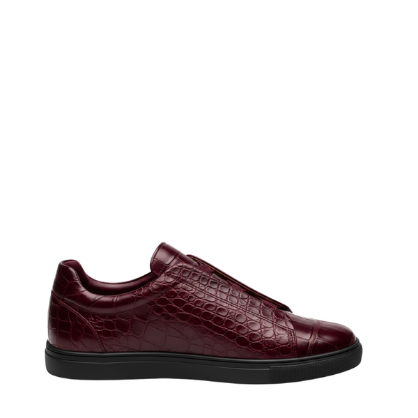 Premium Croc Embossed Luxe Sneakers - Burgundy