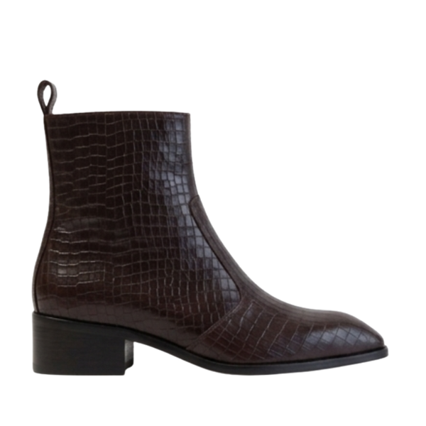 Premium Croco Texture Side Zipper Chelsea Boots - Brown