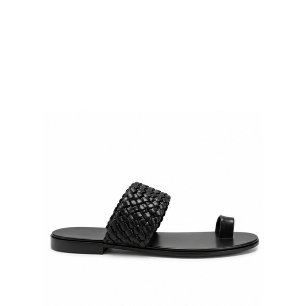 Pure Leather Open Toe Braided Sandal - Black