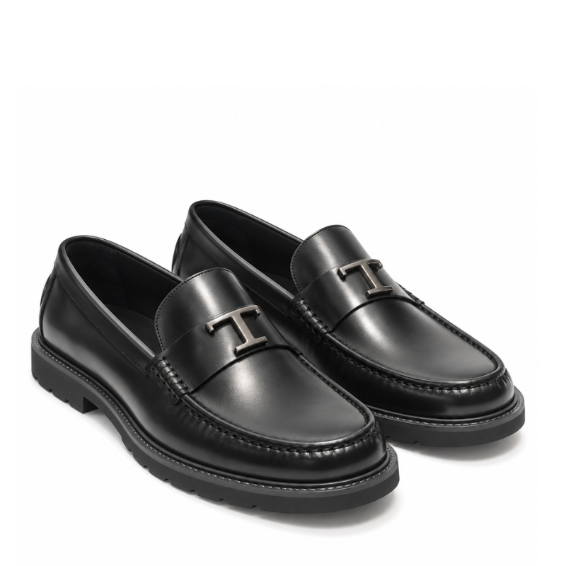 Pure Solid Leather Buckled Timeless Loafers