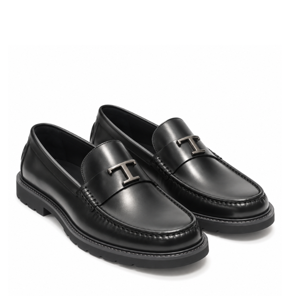 Pure Solid Leather Buckled Timeless Loafers