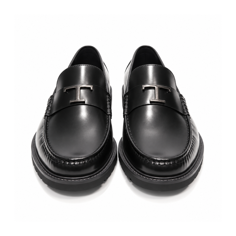Pure Solid Leather Buckled Timeless Loafers