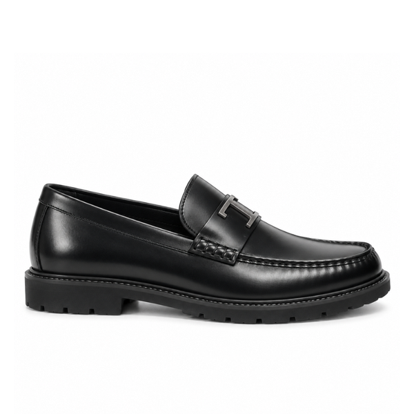 Pure Solid Leather Buckled Timeless Loafers