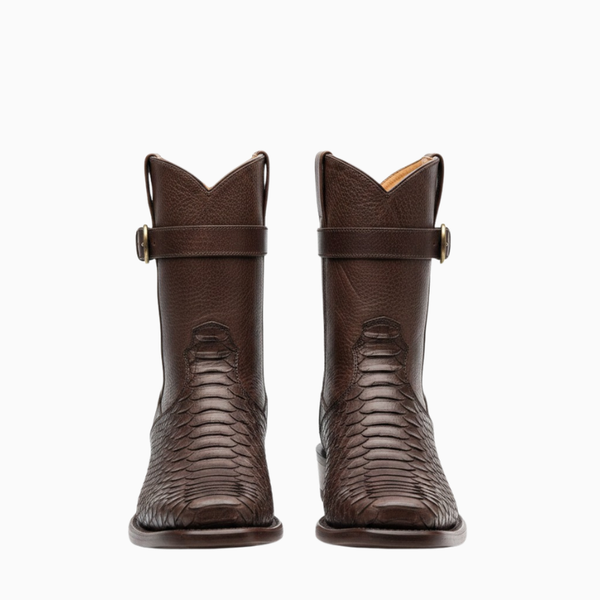 Python Pattern Buckle Strap Cowboy Boots