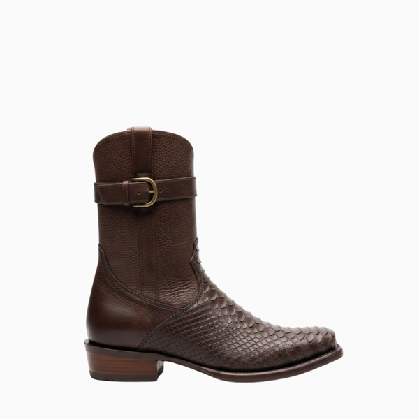 Python Pattern Buckle Strap Cowboy Boots