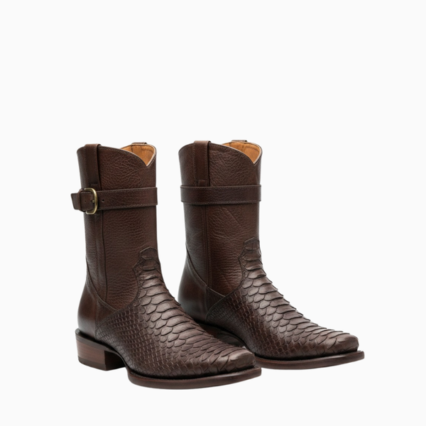 Python Pattern Buckle Strap Cowboy Boots