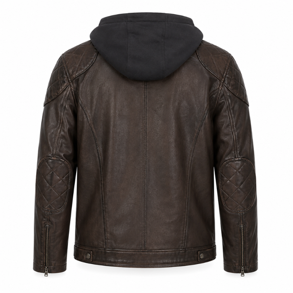Quilted Hooded Leather Biker Jacket