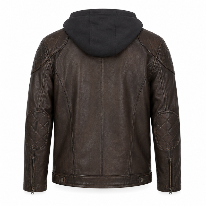 Quilted Hooded Leather Biker Jacket