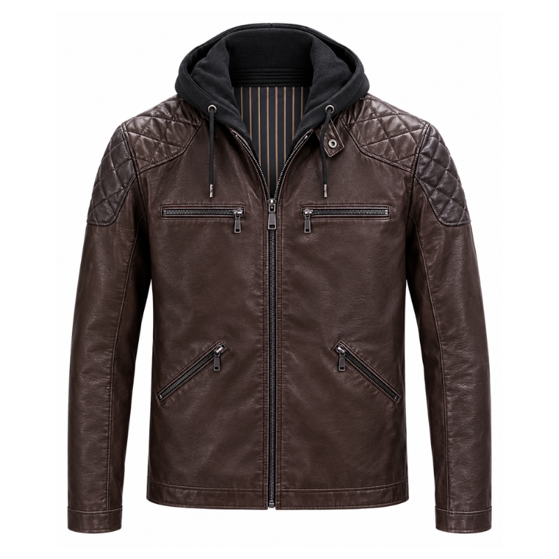 Quilted Hooded Leather Biker Jacket
