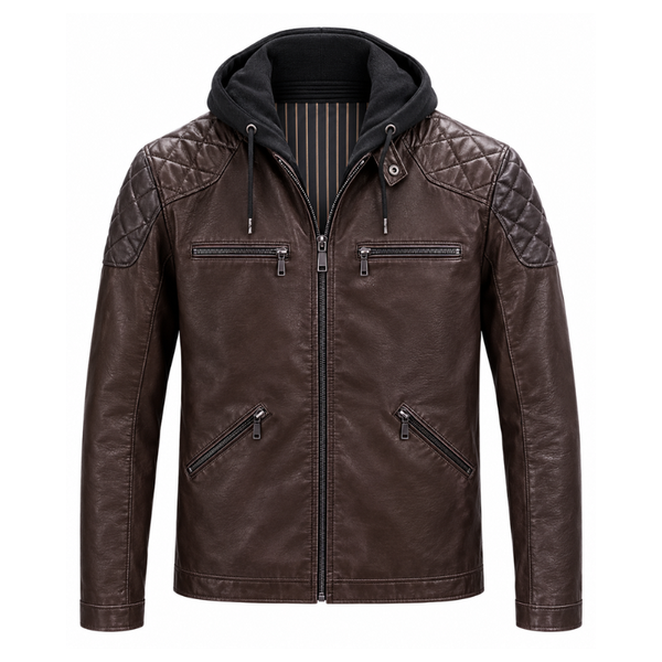 Quilted Hooded Leather Biker Jacket
