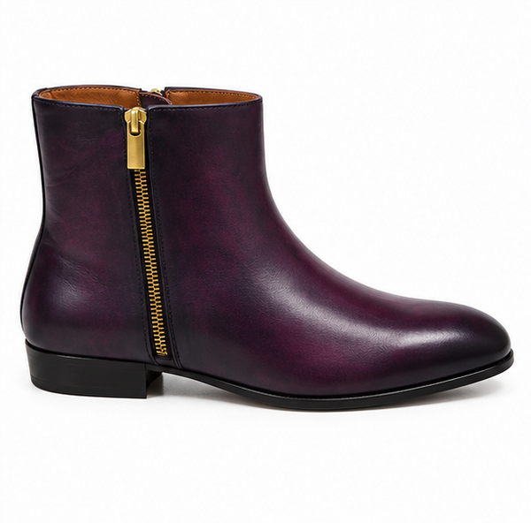 Ravello Bordeaux Leather Side-Zip Ankle Boots
