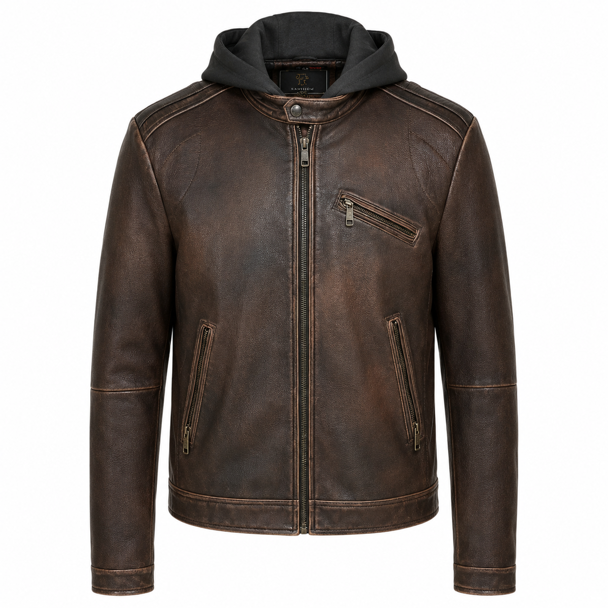 Ravenhide Vintage Hooded Leather Racer Jacket