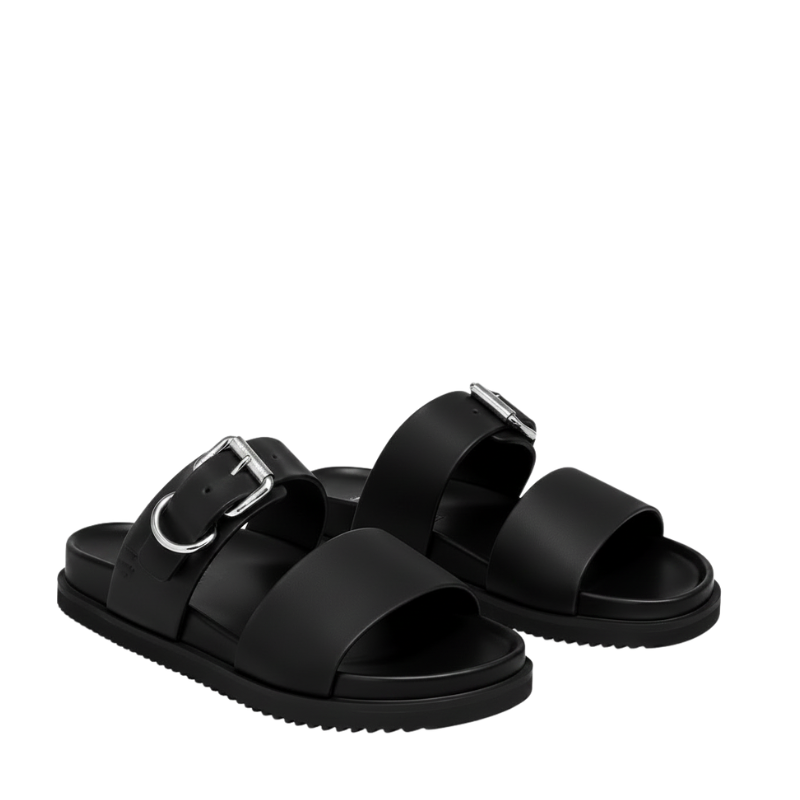 Metallic Accent Buckle Strap Sandal With Bold Straps