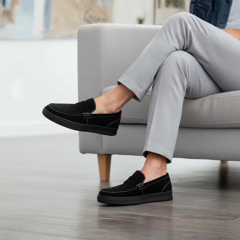 Refined Stitch Detail Suede Penny Loafers
