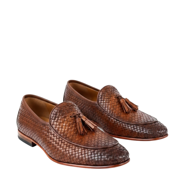 Regal Charm Leather Woven Tassels Loafers