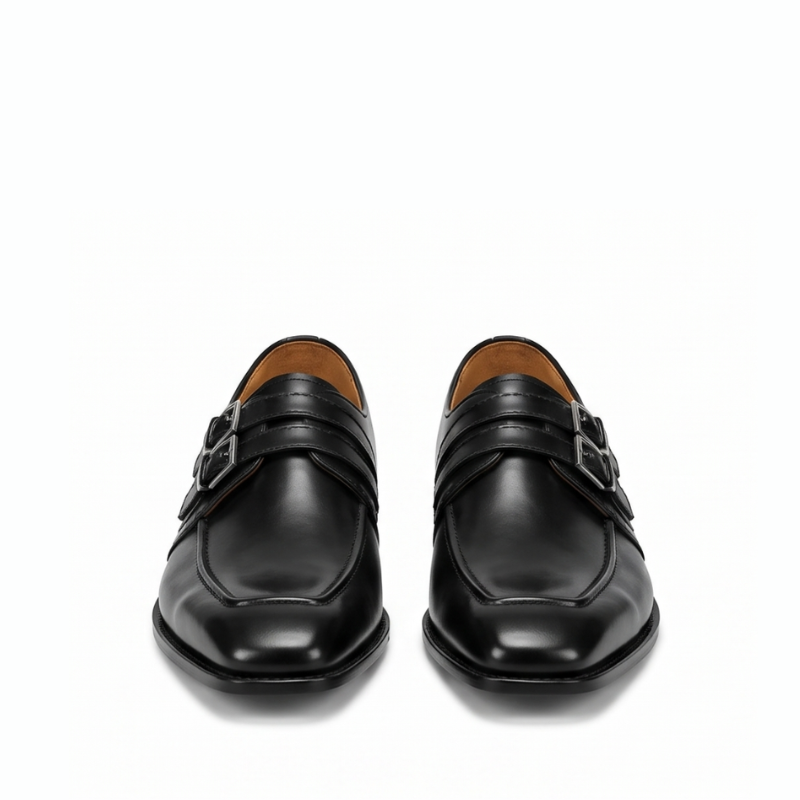 Regent Noir Double Monk Leather Shoes