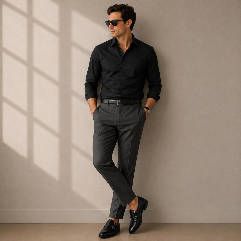 Regent Noir Double Monk Leather Shoes