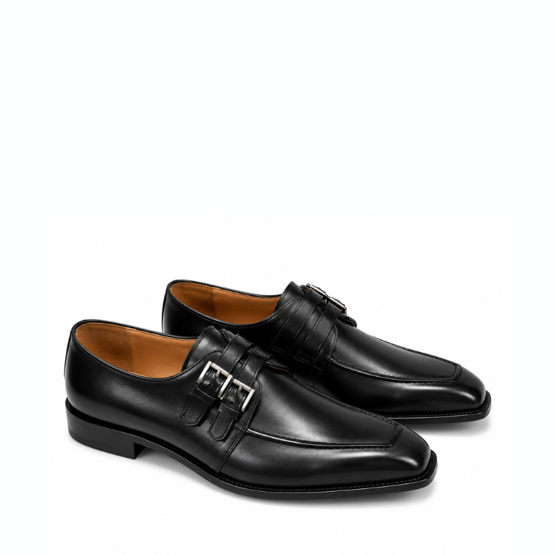 Regent Noir Double Monk Leather Shoes