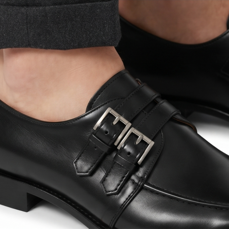 Regent Noir Double Monk Leather Shoes