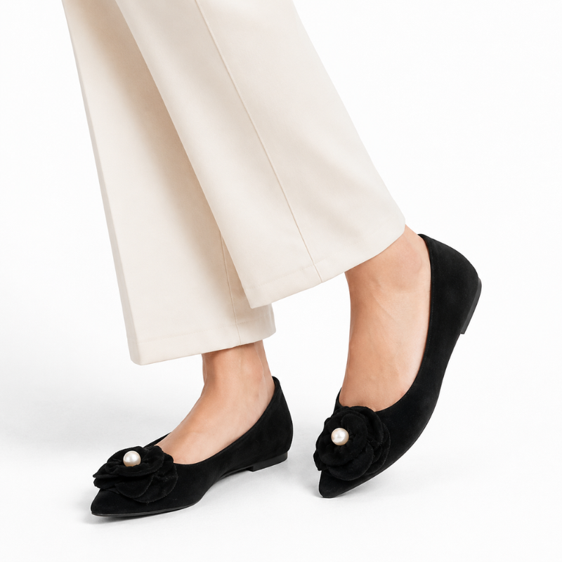 Rosette Pearl Pointed Ballet Flats