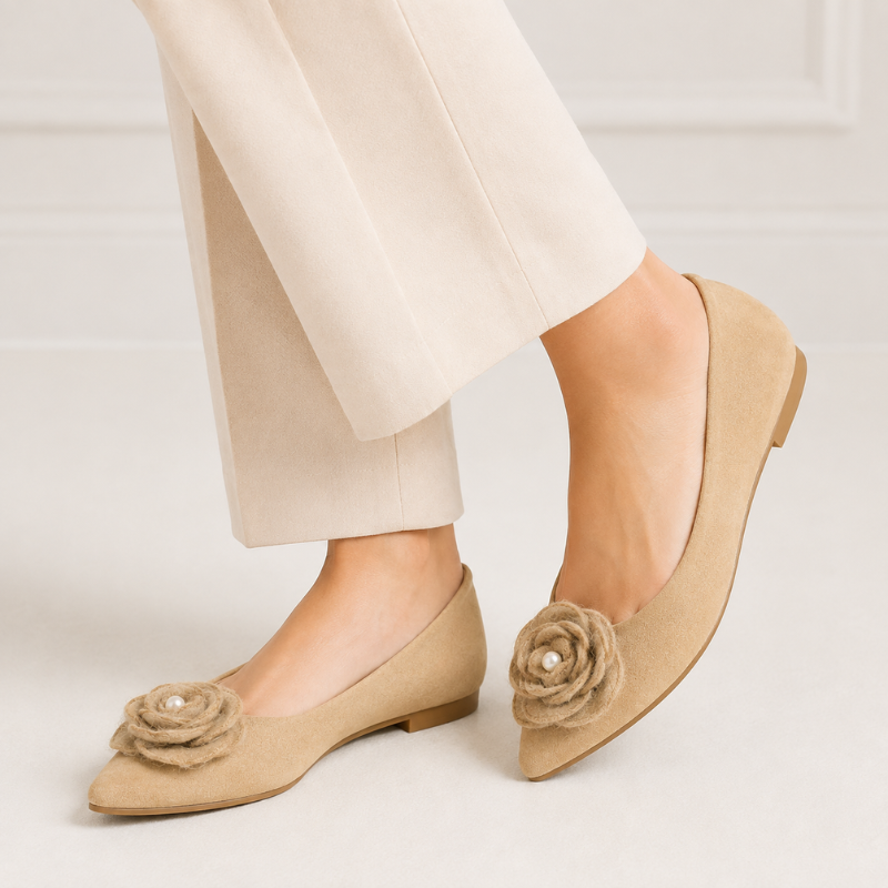 Rosette Pearl Pointed Ballet Flats