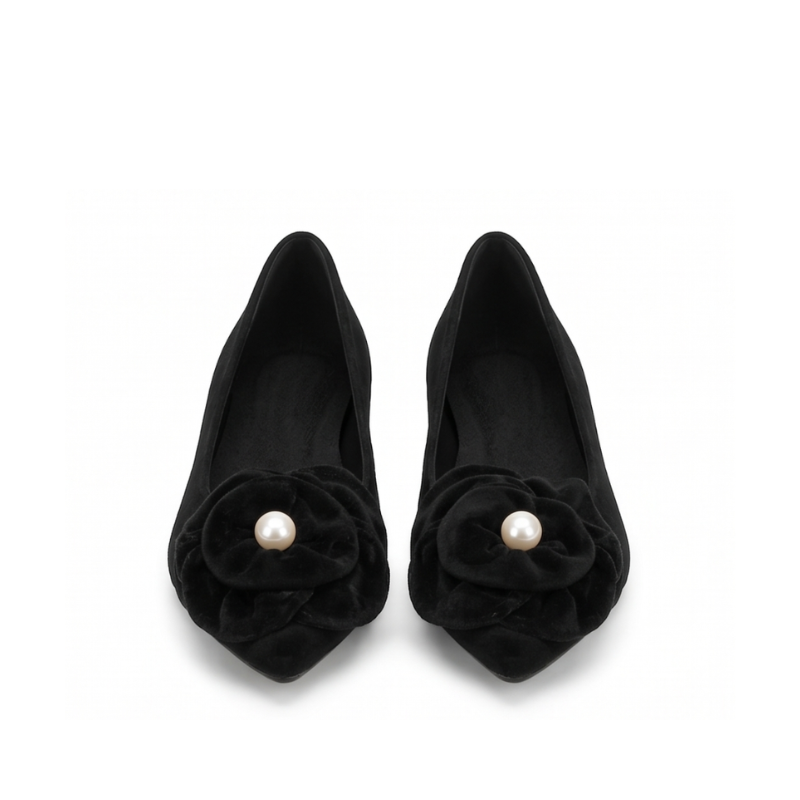Rosette Pearl Pointed Ballet Flats