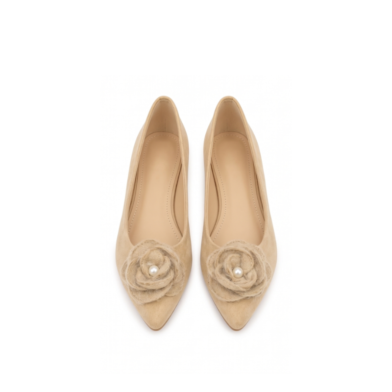 Rosette Pearl Pointed Ballet Flats