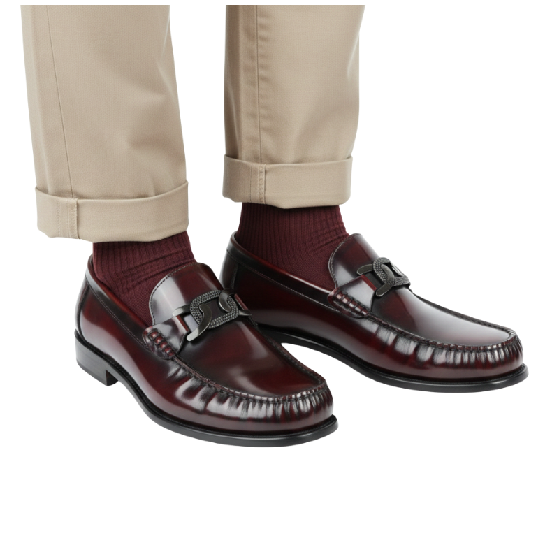 Royal Horsebit Metal Strap Leather Loafers