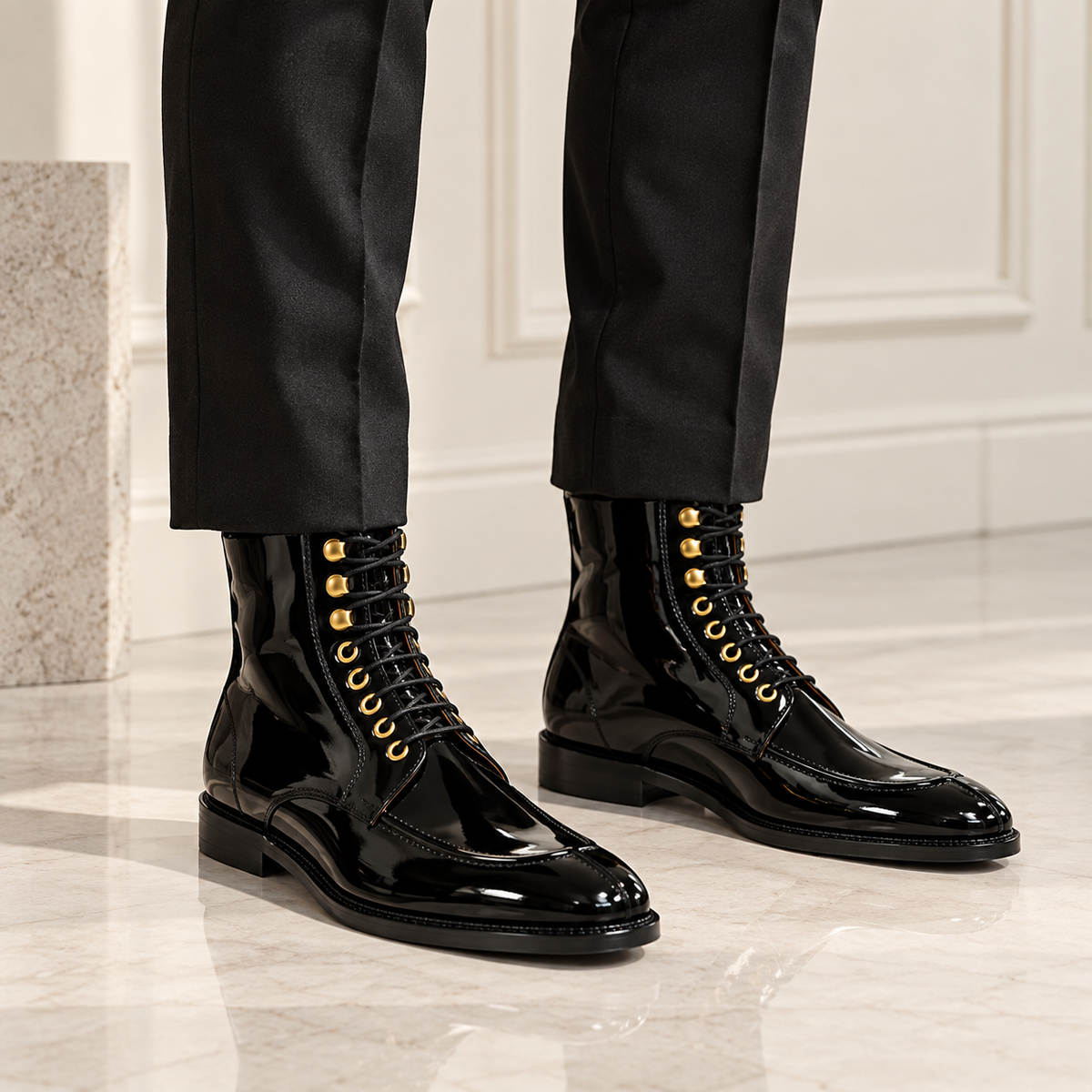 Royal Patent Leather Lace-Up Boots