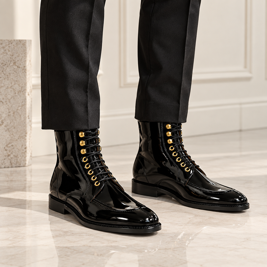 Royal Patent Leather Lace-Up Boots
