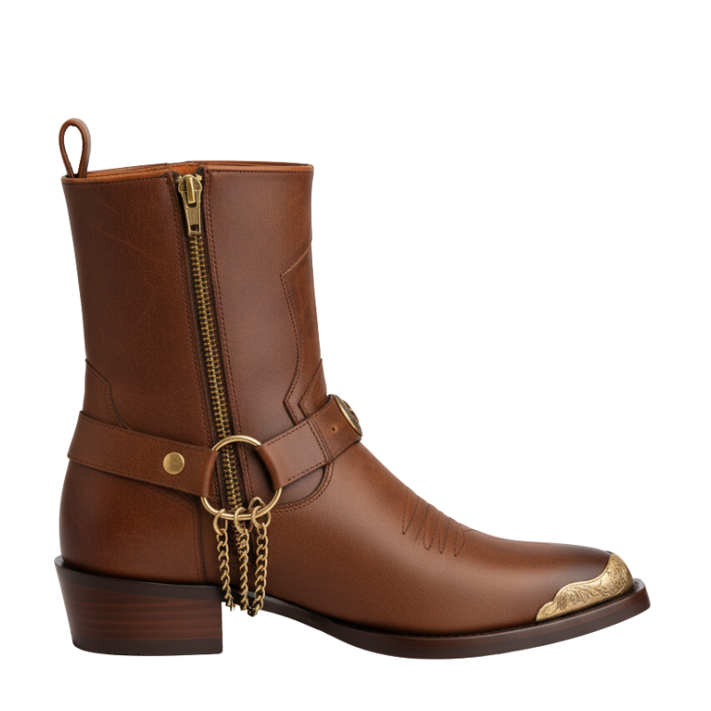 Royal Star Chain Golden Toe Harness Boots