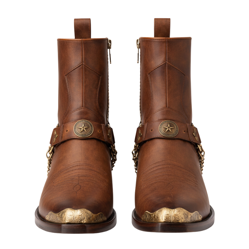 Royal Star Chain Golden Toe Harness Boots