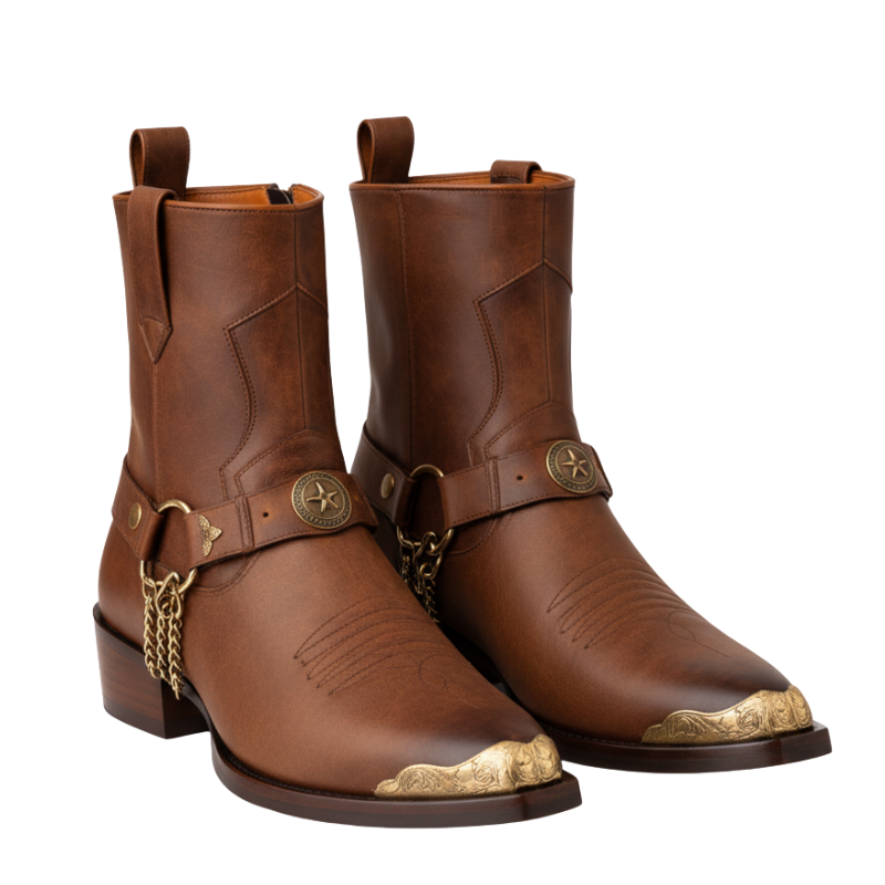 Royal Star Chain Golden Toe Harness Boots