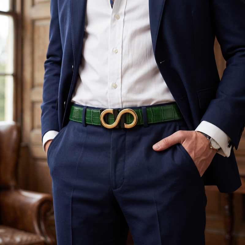 S Style Buckle Croc Infinity Leather Belt