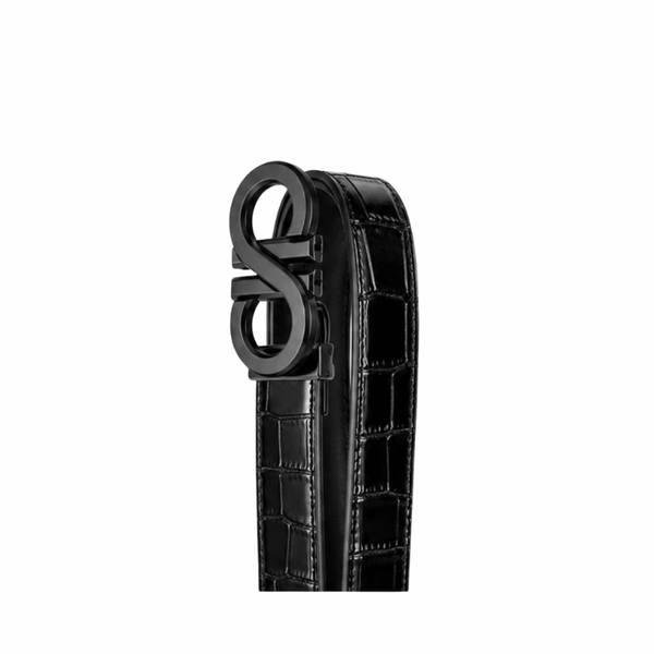 S Style Buckle Midnight Croc Leather Belt