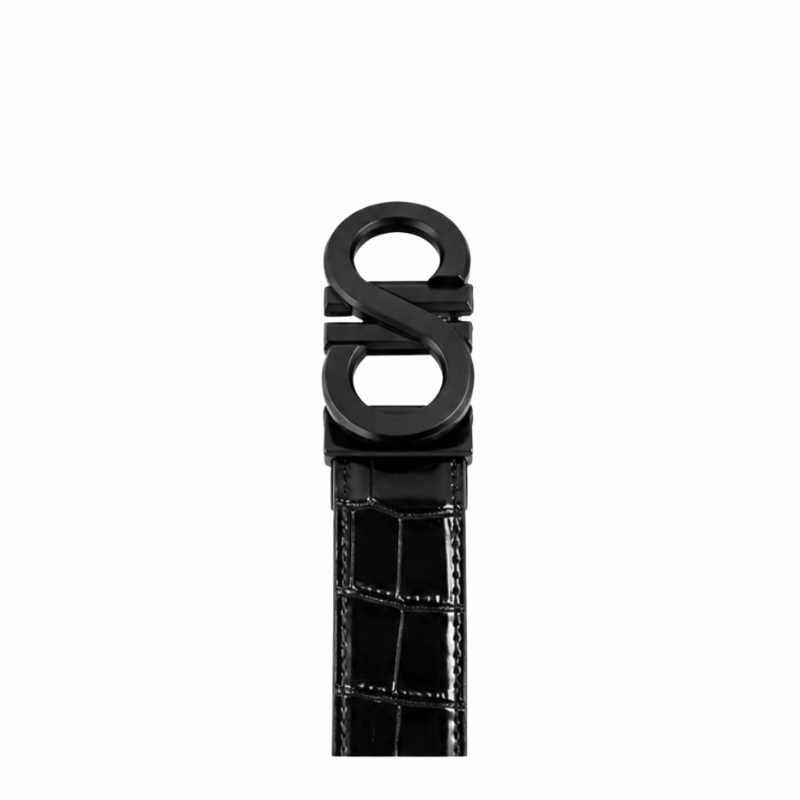 S Style Buckle Midnight Croc Leather Belt