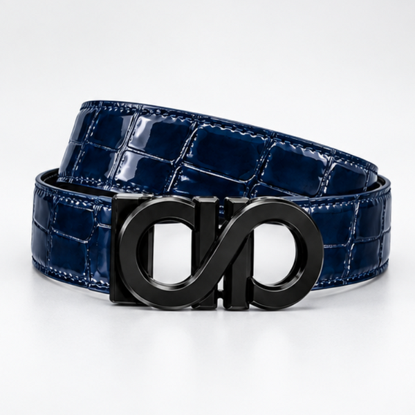 S Style Buckle Midnight Croc Leather Belt