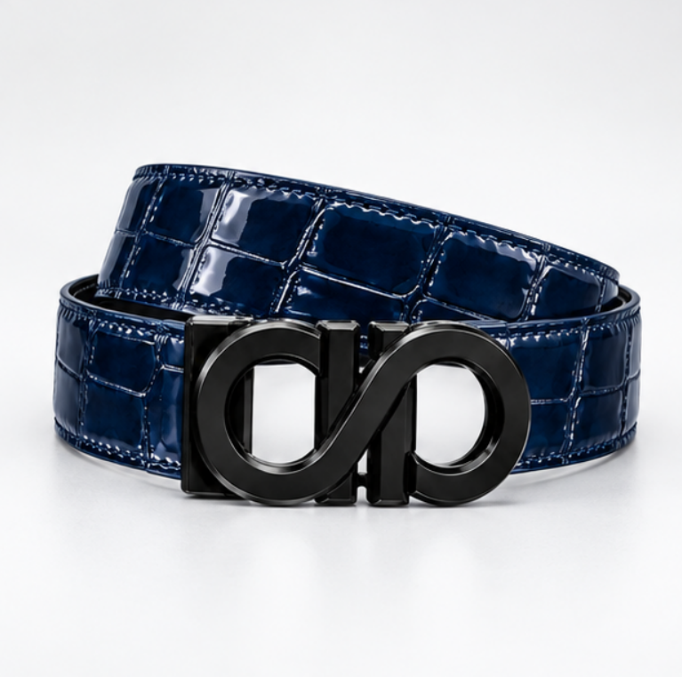S Style Buckle Midnight Croc Leather Belt
