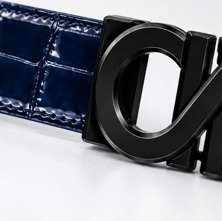 S Style Buckle Midnight Croc Leather Belt