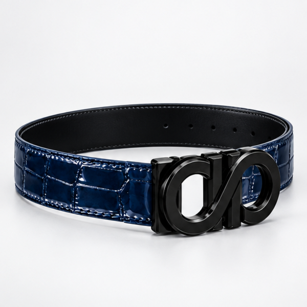S Style Buckle Midnight Croc Leather Belt