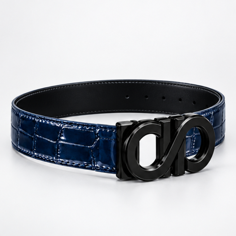 S Style Buckle Midnight Croc Leather Belt