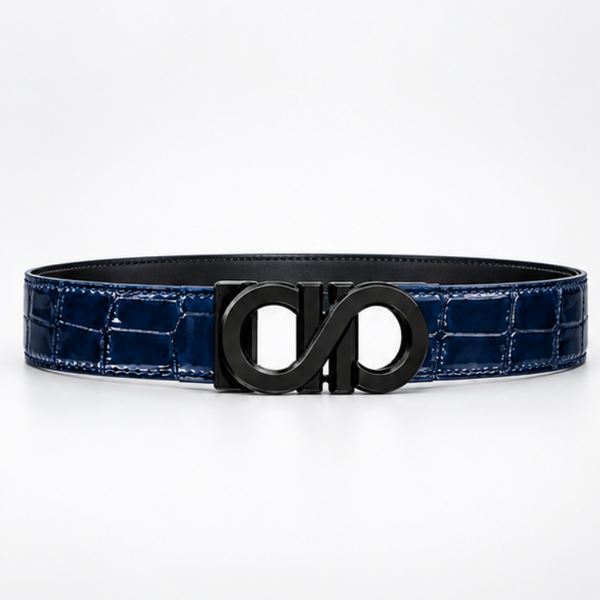 S Style Buckle Midnight Croc Leather Belt