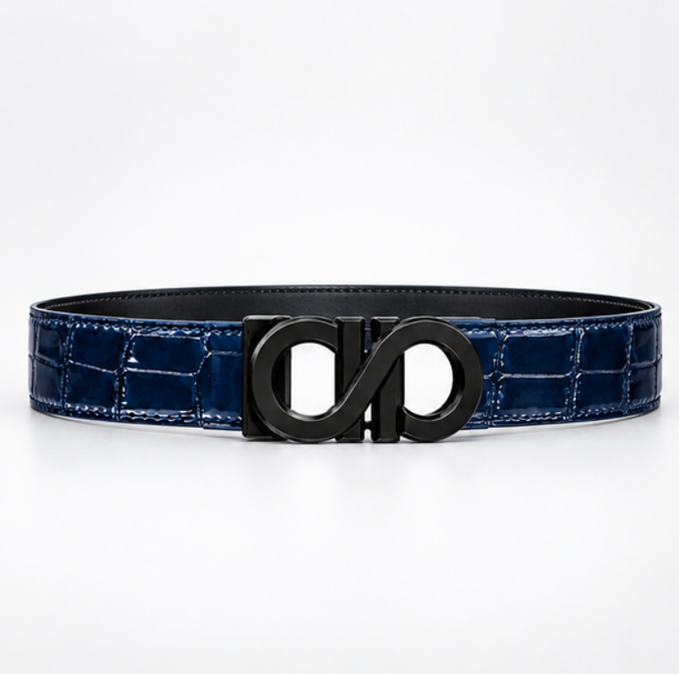 S Style Buckle Midnight Croc Leather Belt