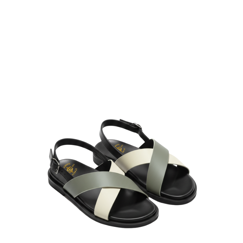Dual-Tone Cross Strap Comfort Sandals