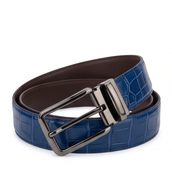 Sapphire Croc Embossed Genuine Leather Belt