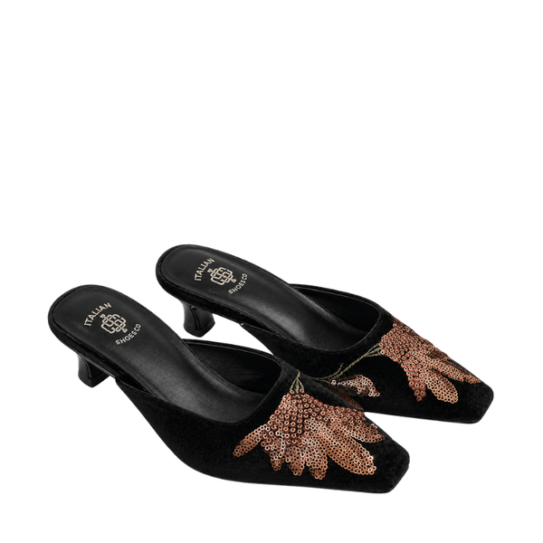 Sequin Embellished Luxe Italian Mule Heels