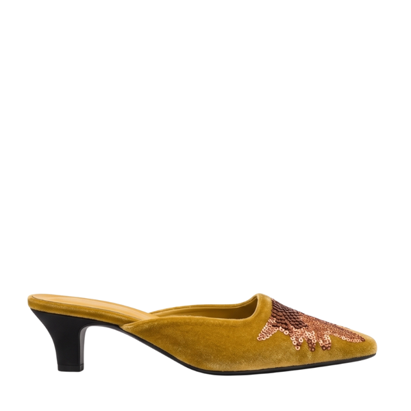 Sequin Embellished Luxe Italian Mule Heels - Gold