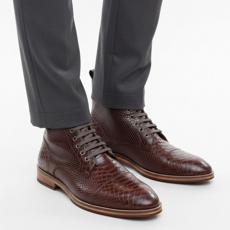 Serpente Textured Luxe Lace-Up Boots